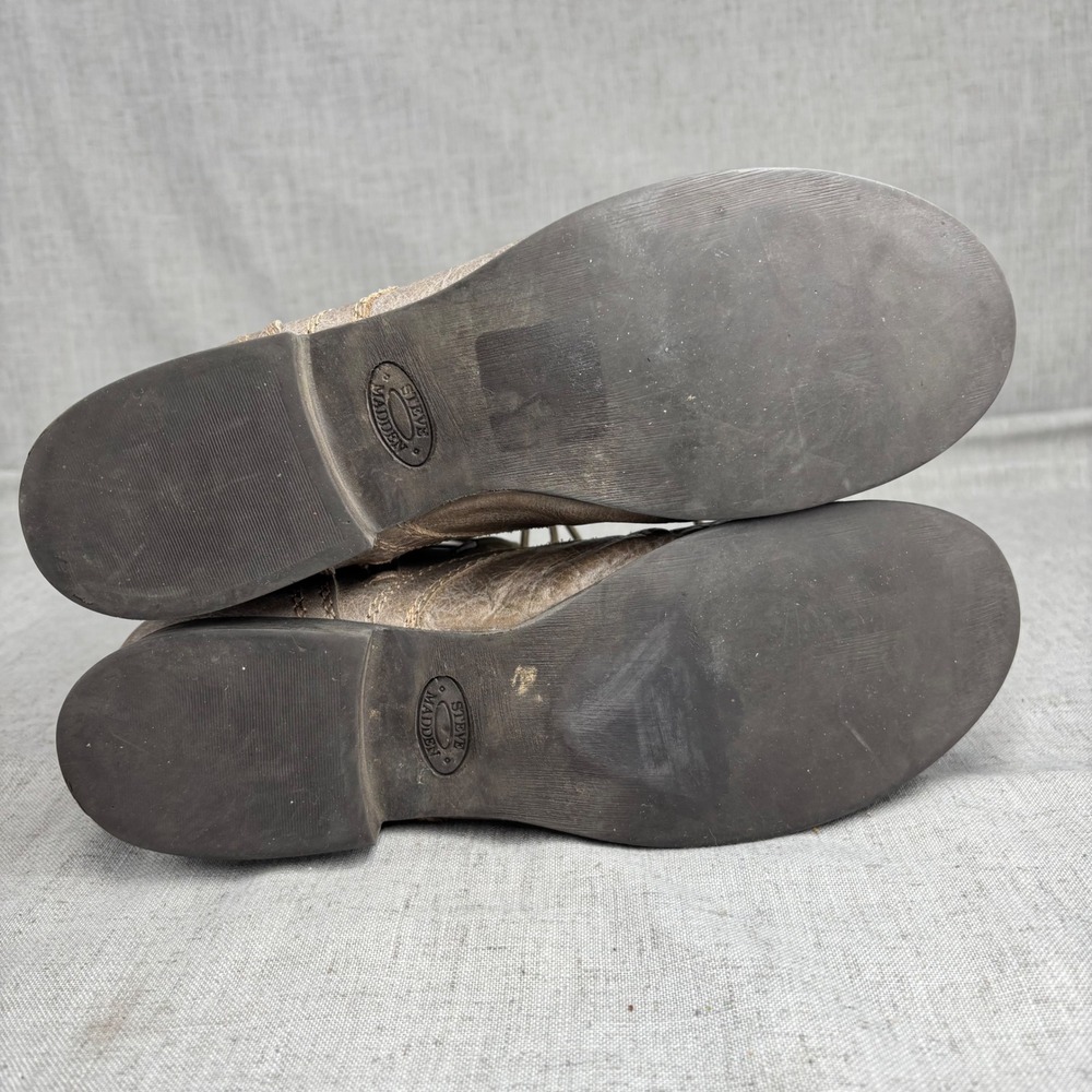 Steve Madden Troopa Boots Taupe Gray Brown Distressed Leather Combat Women's 10 - Picture 7 of 10